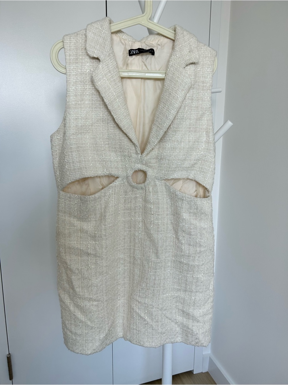 Zara Cream Textured Tweed Dress with Cutouts